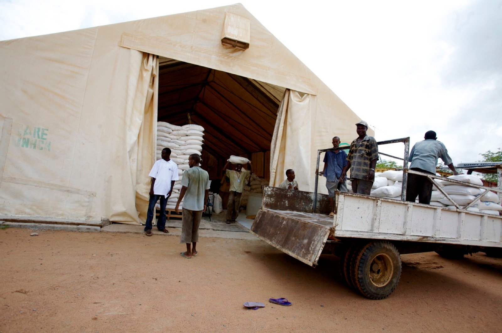Families waiting at a rural distribution point